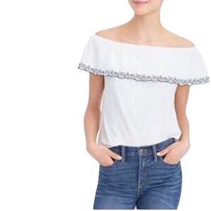 J CREW Embroidered Off The Shoulder White Top